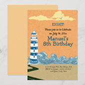 Vuurtoren door het Zee Verjaardagsfeest Kaart (Voorkant / Achterkant)