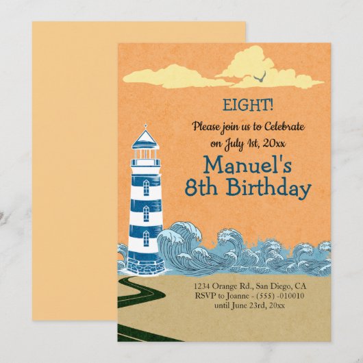 Vuurtoren door het Zee Verjaardagsfeest Kaart (Voorkant / Achterkant)