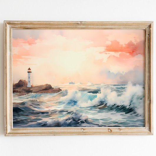 Vuurtoren Dromen: Kust Waterverf Schilderen Poster