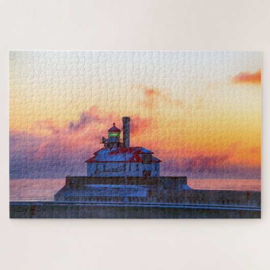 Vuurtoren Duluth Minnesota met zeerook Legpuzzel (Horizontaal)