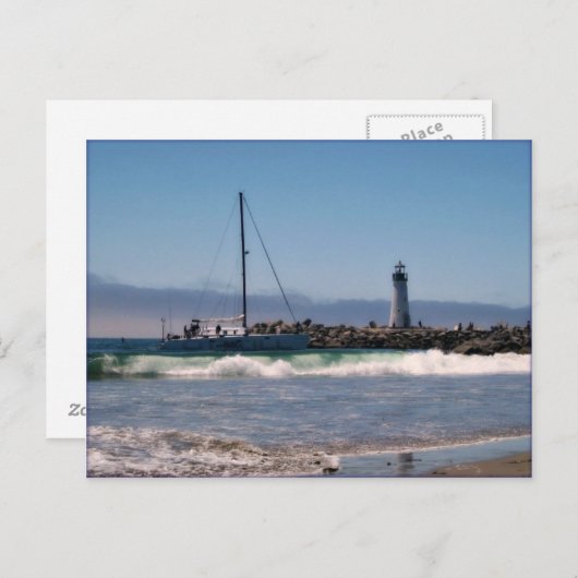 Vuurtoren en boot die naar het Briefkaart van de k (Voorkant / Achterkant)