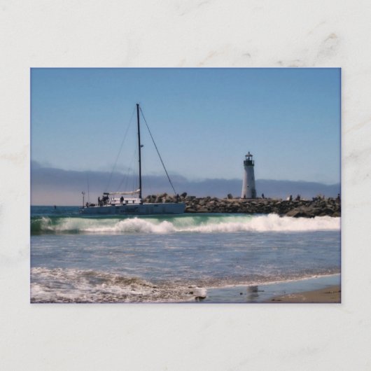 Vuurtoren en boot die naar het Briefkaart van de k (Voorkant)