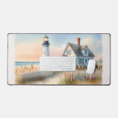 Vuurtoren en cottage watercolorscene aan zee bureaumat (Keyboard & Muis)
