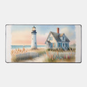 Vuurtoren en cottage watercolorscene aan zee bureaumat (Voorkant)