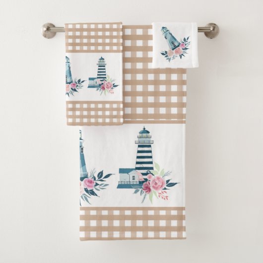 Vuurtoren en Gingham Pset Bath Towel Set Bad Handdoek (Insitu)