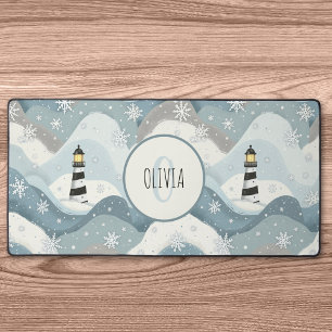 Vuurtoren en IJzige Golven Winter Nautisch Monogra Bureaumat