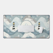 Vuurtoren en ijzige golven Winter Nautisch Monogra Bureaumat (Keyboard & Muis)