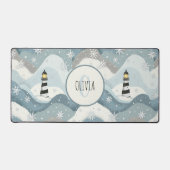 Vuurtoren en ijzige golven Winter Nautisch Monogra Bureaumat (Voorkant)