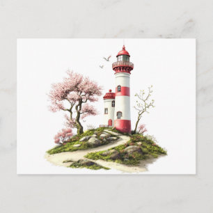 Vuurtoren en Kersenbloesem Waterverf Briefkaart