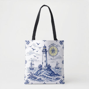 Vuurtoren en kompas tote bag