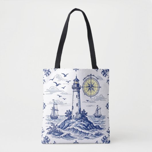 Vuurtoren en kompas tote bag (Voorkant)