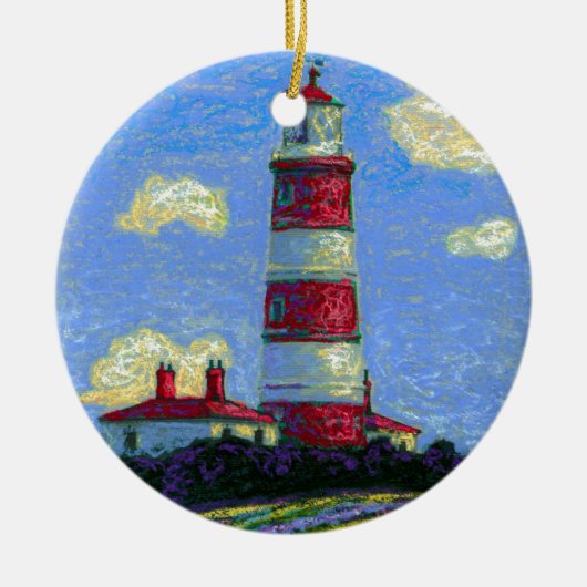 Vuurtoren en lavendervelden keramisch ornament (Voorkant)