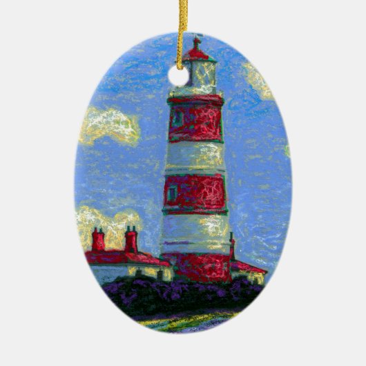 Vuurtoren en lavendervelden keramisch ornament (Voorkant)