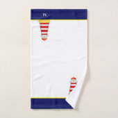 Vuurtoren en monogram op blauw en wit bad handdoek (Handdoek)