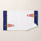 Vuurtoren en monogram op blauw en wit bad handdoek (Handdoek)