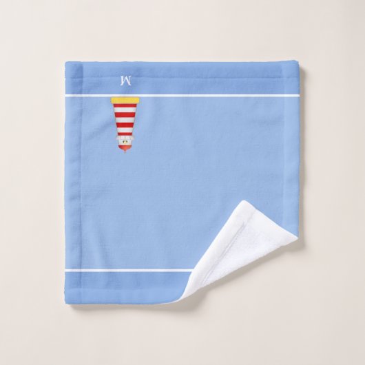 Vuurtoren en monogram op lichtblauw bad handdoek (Wasdoekje)