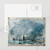 vuurtoren en pier, lang warm briefkaart (Voorkant / Achterkant)