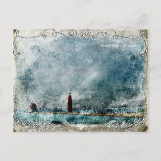  vuurtoren en pier, lang warm briefkaart