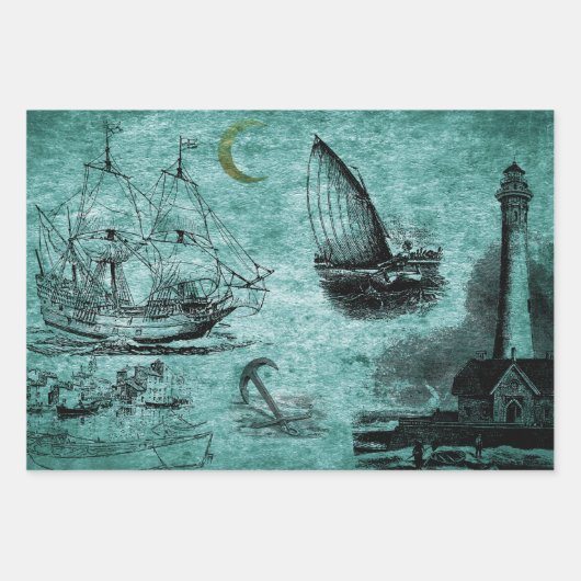  vuurtoren en schepen inpakpapier vel (Voorkant 2)