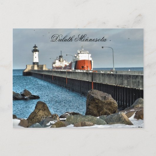 Vuurtoren en schip, Duluth Minnesota Briefkaart (Voorkant)
