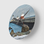 Vuurtoren en schip in Duluth Minnesota Ronde Klok (Hoek)