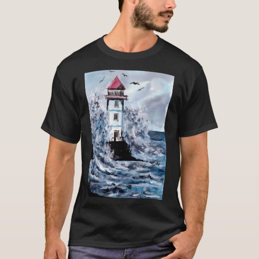 Vuurtoren en Storm Aquarel T-shirt (Voorkant)