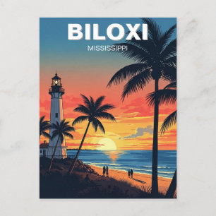 Vuurtoren en strand in Biloxi Mississippi Briefkaart
