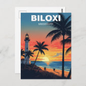 Vuurtoren en strand in Biloxi Mississippi Briefkaart (Voorkant / Achterkant)