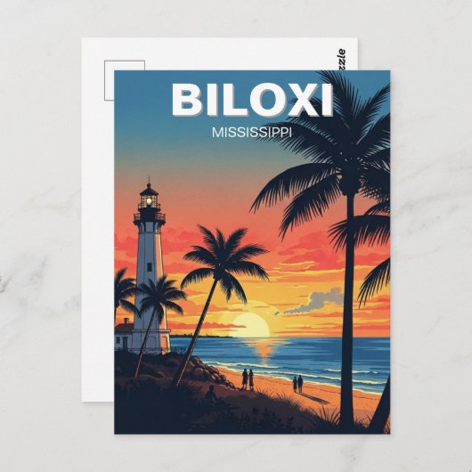 Vuurtoren en strand in Biloxi Mississippi Briefkaart (Voorkant / Achterkant)