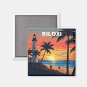 Vuurtoren en strand in Biloxi Mississippi Magneet (Voorkant / Achterkant)