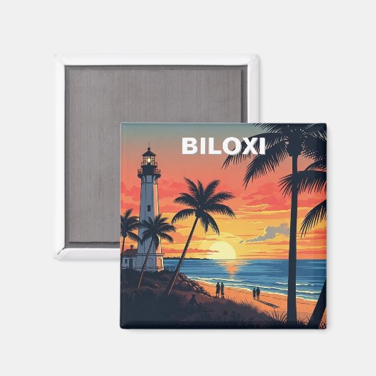Vuurtoren en strand in Biloxi Mississippi Magneet (Voorkant / Achterkant)