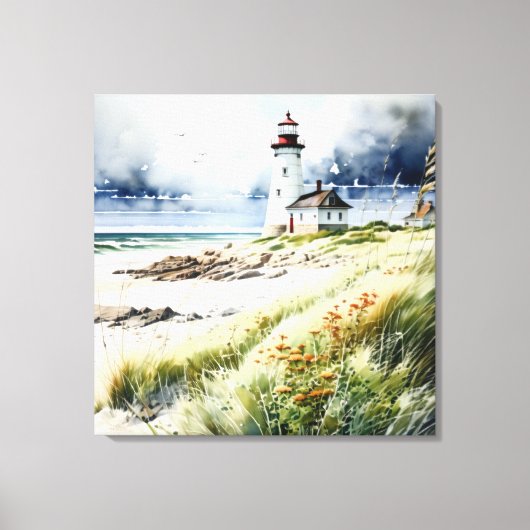 Vuurtoren en Strand Scène Canvas Afdruk (Voorkant)