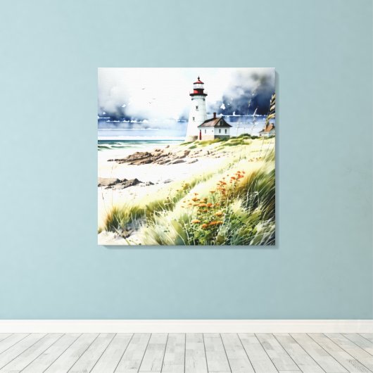 Vuurtoren en Strand Scène Canvas Afdruk (Insitu (Houten vloer))