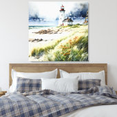 Vuurtoren en Strand Scène Canvas Afdruk (Insitu (Slaapkamer))
