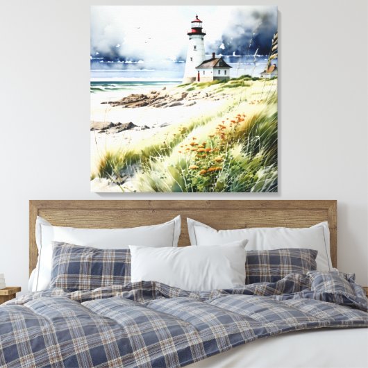 Vuurtoren en Strand Scène Canvas Afdruk (Insitu (Slaapkamer))