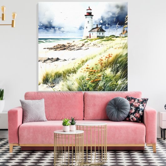 Vuurtoren en Strand Scène Canvas Afdruk (Insitu (Woonkamer))