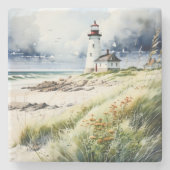 Vuurtoren en Strand Scène Stenen Onderzetter (Voorkant)