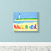 Vuurtoren en Strandstoelen Canvas Afdruk (Insitu (Houten vloer))