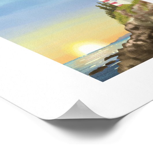 Vuurtoren en Sunset Art Print (Hoek)