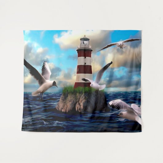 Vuurtoren en vogels wandkleed (Voorkant (horizontaal))