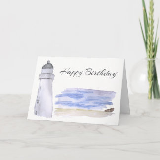 Vuurtoren en Zee Waterverf Potlood Kunst Verjaarda Kaart
