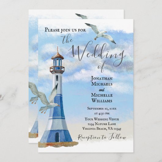 vuurtoren en zeegarnalen in één strand kaart (Voorkant / Achterkant)