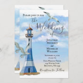 Vuurtoren en zeemijlen Nautical Beach Wedding Kaart (Voorkant / Achterkant)