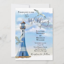 Vuurtoren en zeemijlen Nautical Beach Wedding Kaart