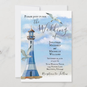Vuurtoren en zeemijlen Nautical Beach Wedding Kaart