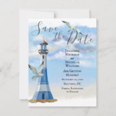 Vuurtoren en zeemijlen Nautical Beach Wedding Save The Date (Voorkant)