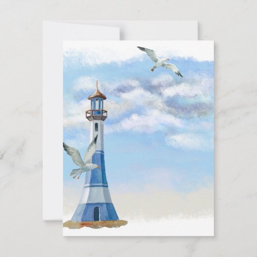 Vuurtoren en zeemijlen Nautical Beach Wedding Save The Date (Achterkant)