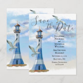 Vuurtoren en zeemijlen Nautical Beach Wedding Save The Date (Voorkant / Achterkant)