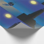 Vuurtoren en zeilboot bij nacht maanverlichte ocea cadeaupapier