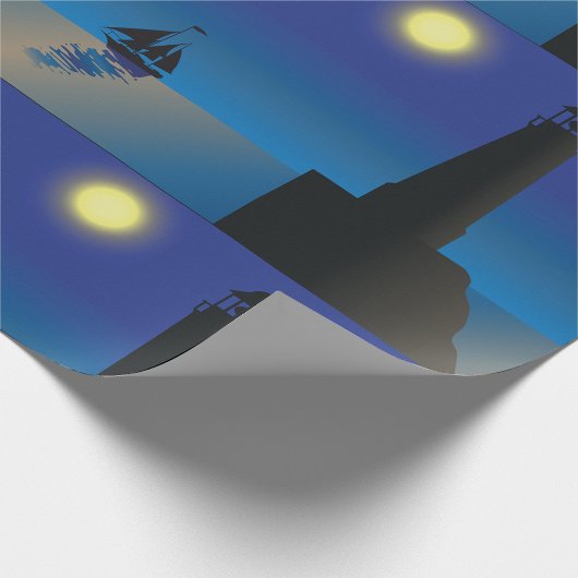 Vuurtoren en zeilboot bij nacht maanverlichte ocea cadeaupapier